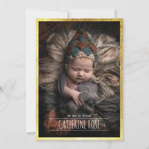 Gold Frame 2 Photo Newborn Baby Girl Birth Announcement