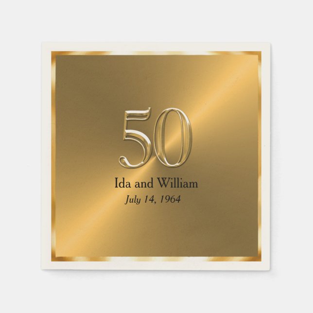 Gold Frame 50th Anniversary Paper Napkins (Front)