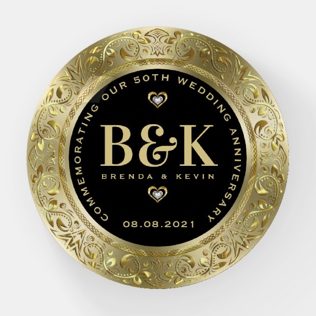 Gold Frame 50th Wedding Anniversary Paperweight (Front)