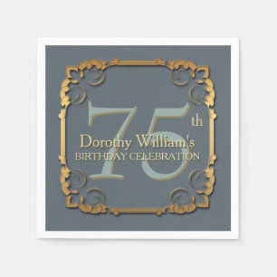 Gold Frame 75th Birthday Celebration Paper napkins