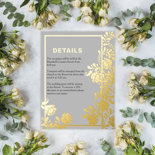 Gold Frame and Gilded Beauty Wedding Details Foil Invitation Postcard