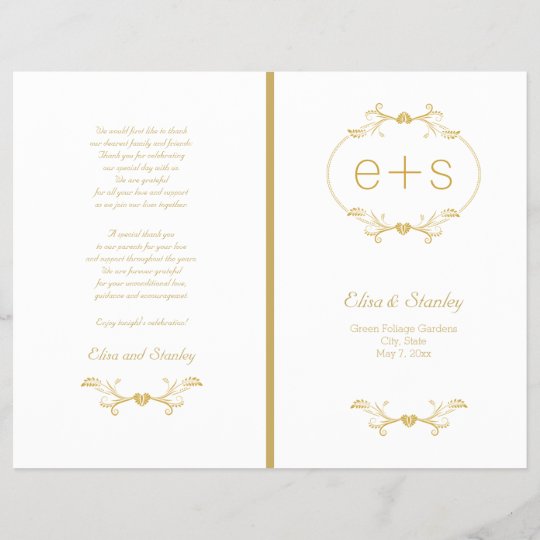 gold frame and initials folded wedding program zazzle com