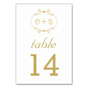 Gold frame and initials wedding table number card