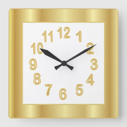 Gold Frame and Numbers  Choose Background Color Square Wall Clock