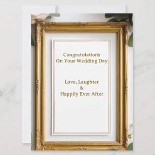 Gold Frame And Roses Wedding Wishes Card 🌹