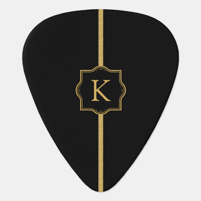 Gold frame and stripe custom monogram guitar pick (Front)