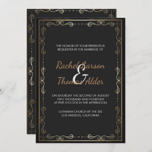 Gold Frame And Swirls Wedding Invitation