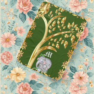 Gold Frame Baby Elephant Mom Forest Tree Of Life Baby Blanket