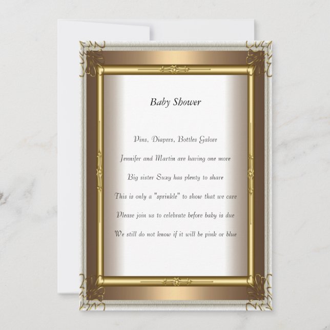 Gold Frame  Baby Shower Party gold Invitation (Front)