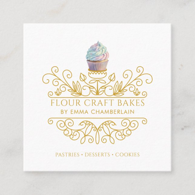 Gold Frame Bakery Baker's Logo Business Card (Front)