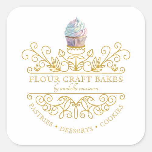 Gold Frame Bakery Bakers Logo Business Card Square Sticker