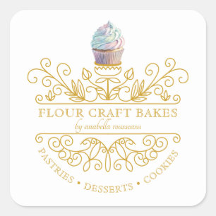 Gold Frame Bakery Baker's Logo Business Card Square Sticker