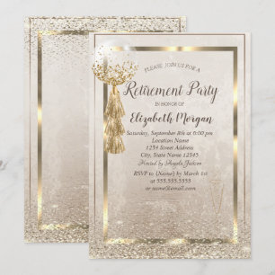 Gold Frame Balloon,Glass Confetti Retirement Invitation