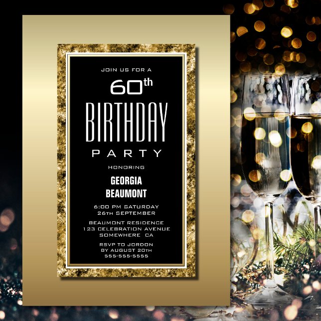 Gold Frame Black 60th Birthday Party Invitation (Creator Uploaded)