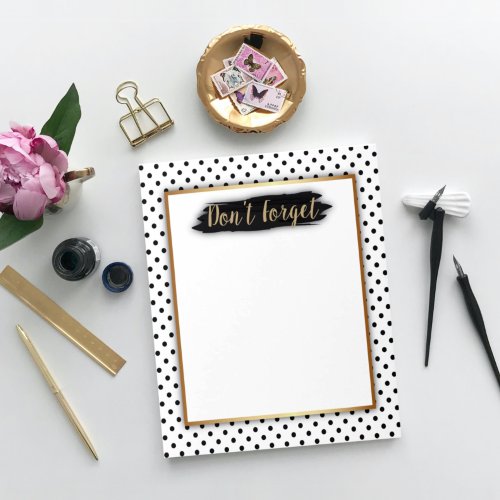 Gold Frame Black and White Polka Dot Dont Forget Notepad