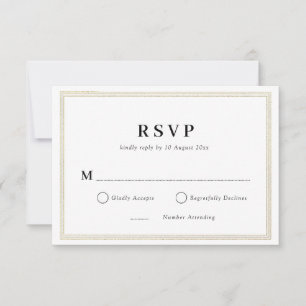 gold frame black and white wedding RSVP card