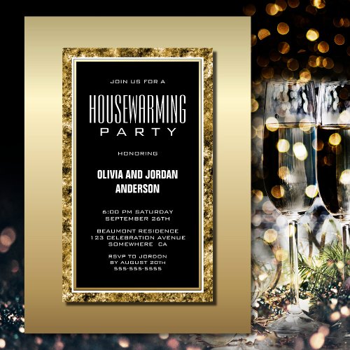 Gold Frame Black Housewarming Party Invitation
