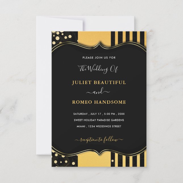 Gold Frame Black Modern Wedding Invitation Card (Front)