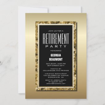 Gold Frame Black Retirement Party Invitation | Zazzle