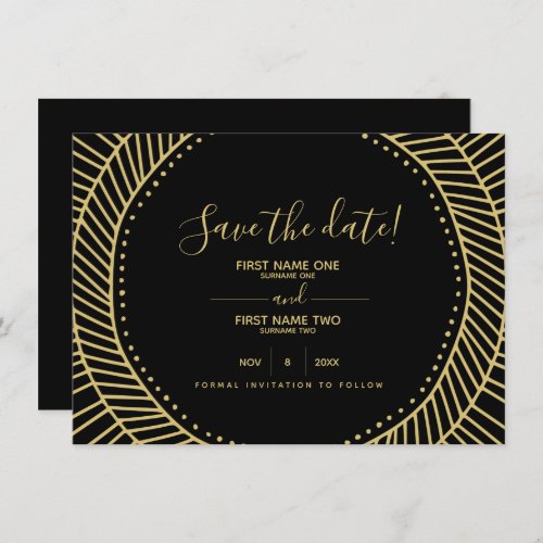 Gold frame black save the date card