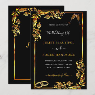 Gold Frame Black Wedding Invitation - Your Colors