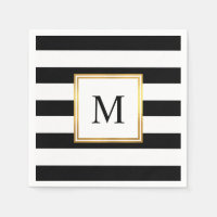 Gold Frame Black White Stripes Monogram Wedding