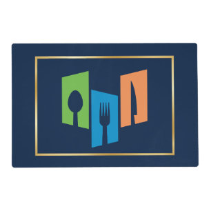 Gold Frame Blue Background Placemat