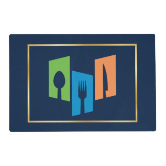 Gold Frame Blue Background Placemat