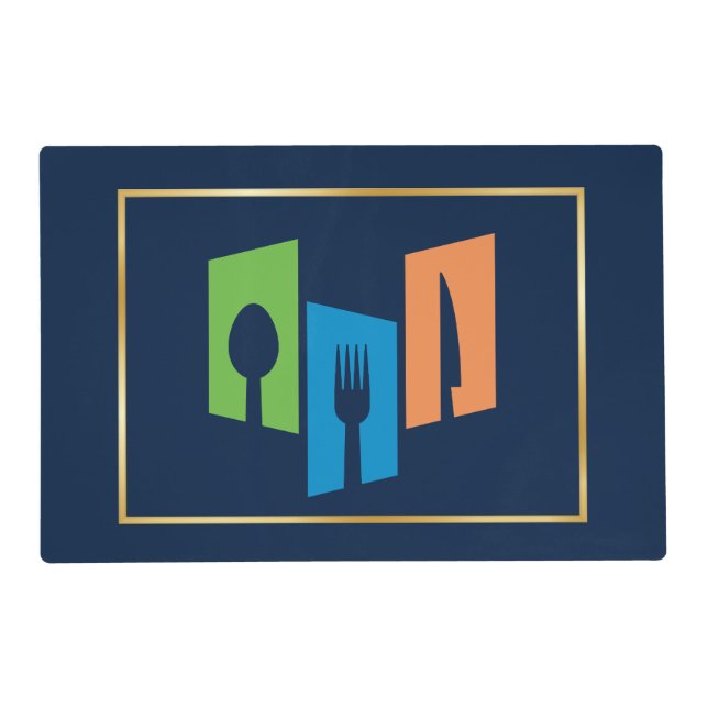 Gold Frame Blue Background Placemat (Front)