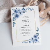 lovely dusty blue floral wedding invitation
