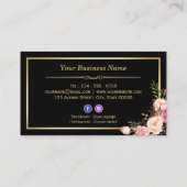 Gold Frame Blush Floral Black White Stripes Business Card (Back)