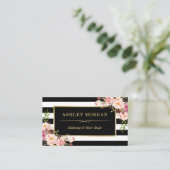 Gold Frame Blush Floral Black White Stripes Business Card (Standing Front)