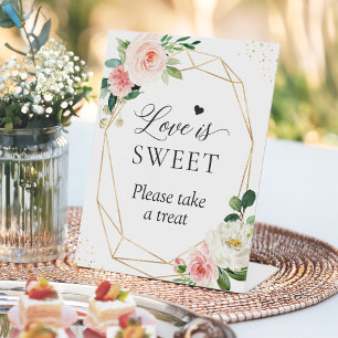 Gold Frame Blush Floral Love is Sweet Take a Treat Pedestal Sign