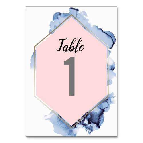 Gold Frame Blush Pink Blue watercolor Wedding Table Number