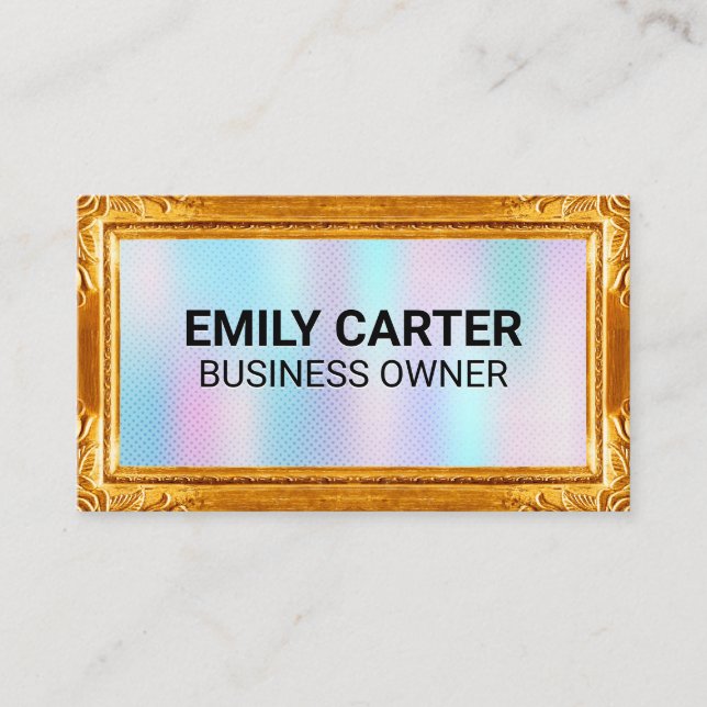 Gold Frame Border | Holographic Gradient Business Card (Front)