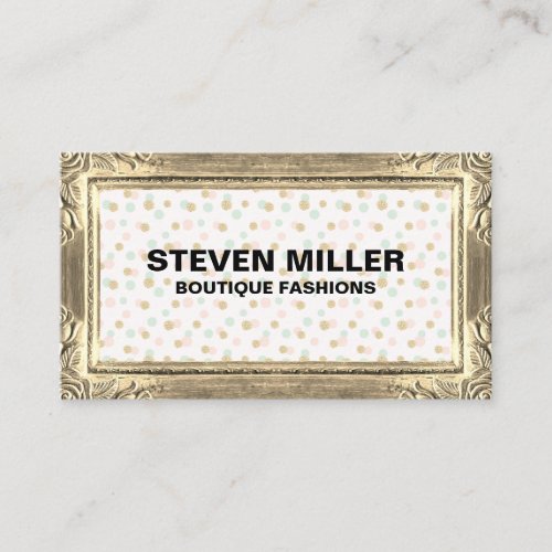 Gold Frame Borders  Glitter Chic Polka Dots Business Card