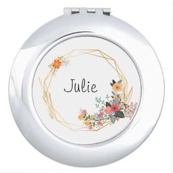 Gold Frame Bridesmaid Personalized Gift Compact Mirror by TwoBecomeOne at Zazzle