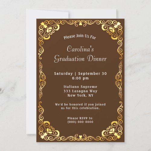 Gold Frame Brown Graduation Invitation