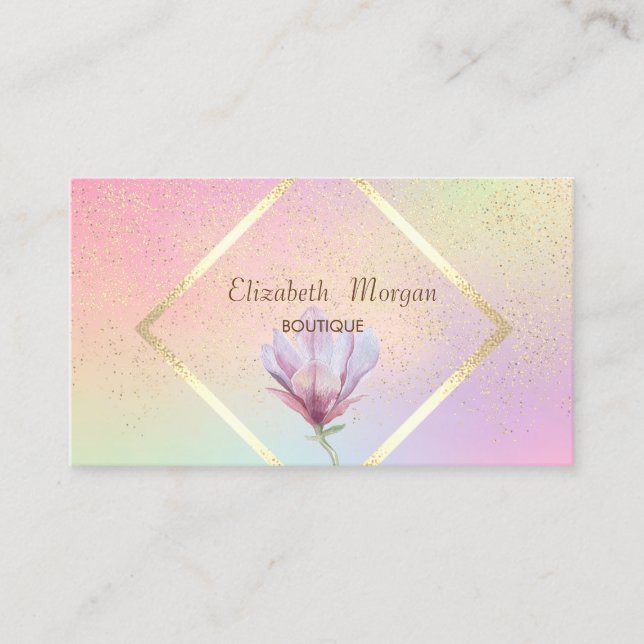 Gold Frame,Confetti Watercolor Magnolia Elegant Business Card (Front)