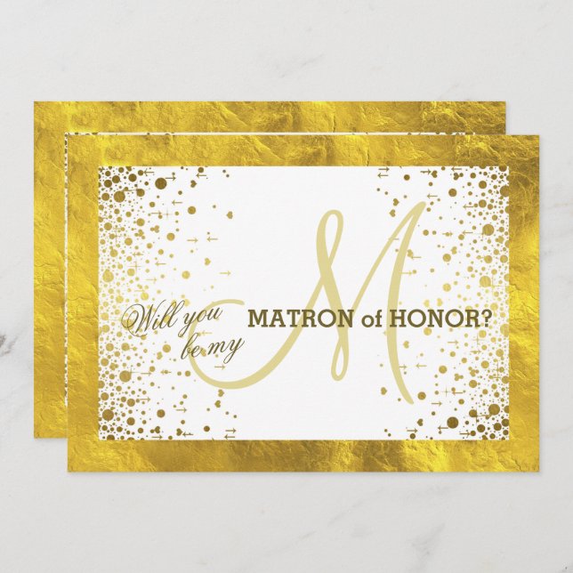 Gold Frame Confetti Will You Be My Matron of Honor Invitation (Front/Back)