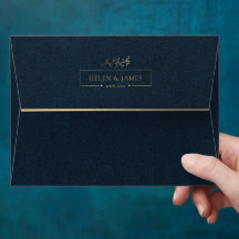 Gold Frame & Dark Blue Texture Wedding Envelope
