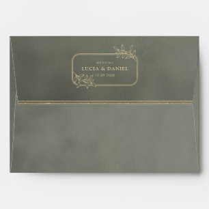 Gold Frame Dark Sage Green Velvet Wedding Envelope