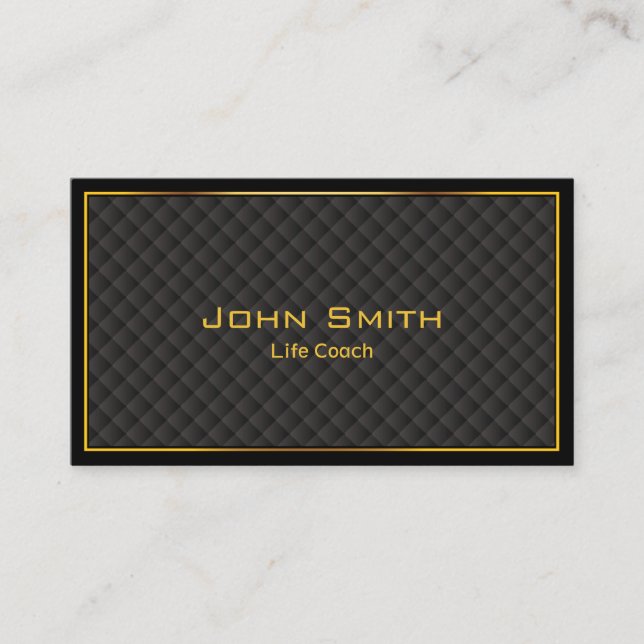 Gold Frame Diamond Grids Life Coach Business Card (Front)