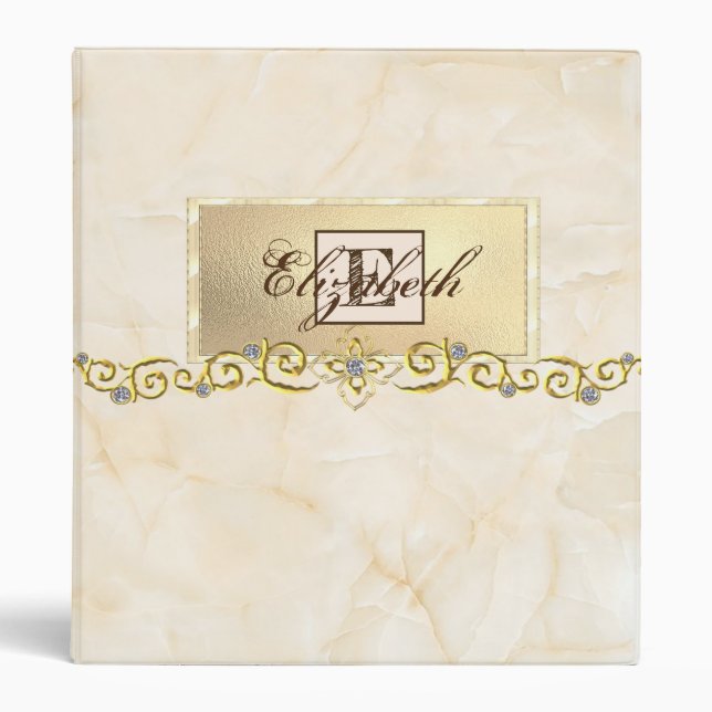 Gold Frame, Diamonds,Marble, Monogram 3 Ring Binder (Front)