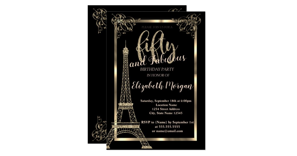 Gold Frame,Eiffel Tower 50th Birthday Party Invitation | Zazzle.com