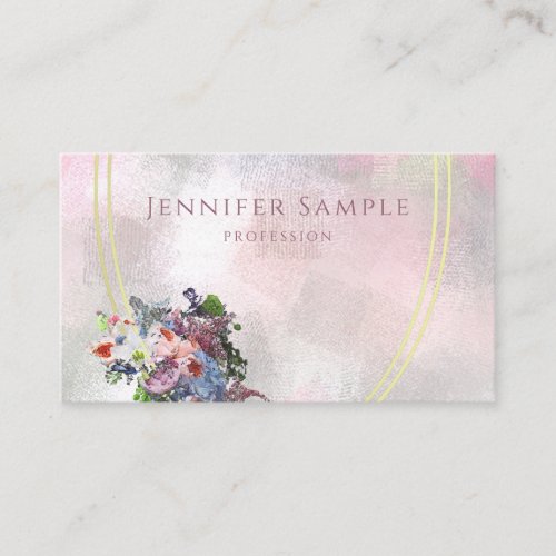 Gold Frame Elegant Abstract Watercolor Flowers Business Card