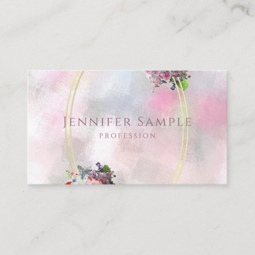 Gold Frame Elegant Abstract Watercolor Flowers Business Card