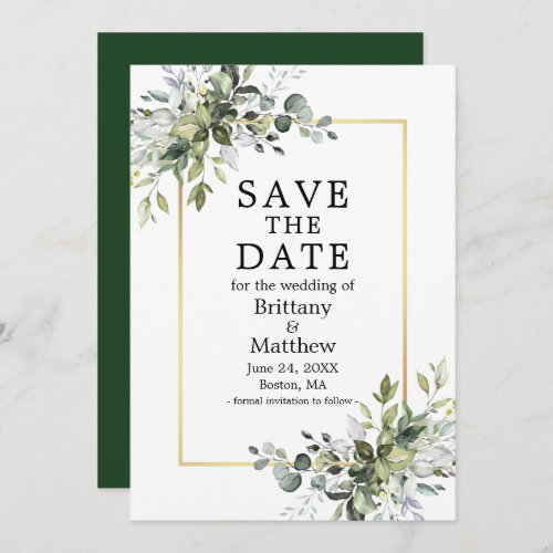 Gold Frame Elegant Watercolor Botanical Greenery Save The Date