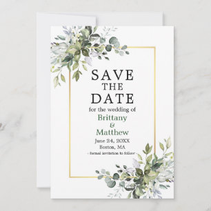 Gold Frame Elegant Watercolor Greenery Save The Date