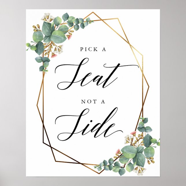 Gold Frame Eucalyptus Seating Wedding sign (Front)
